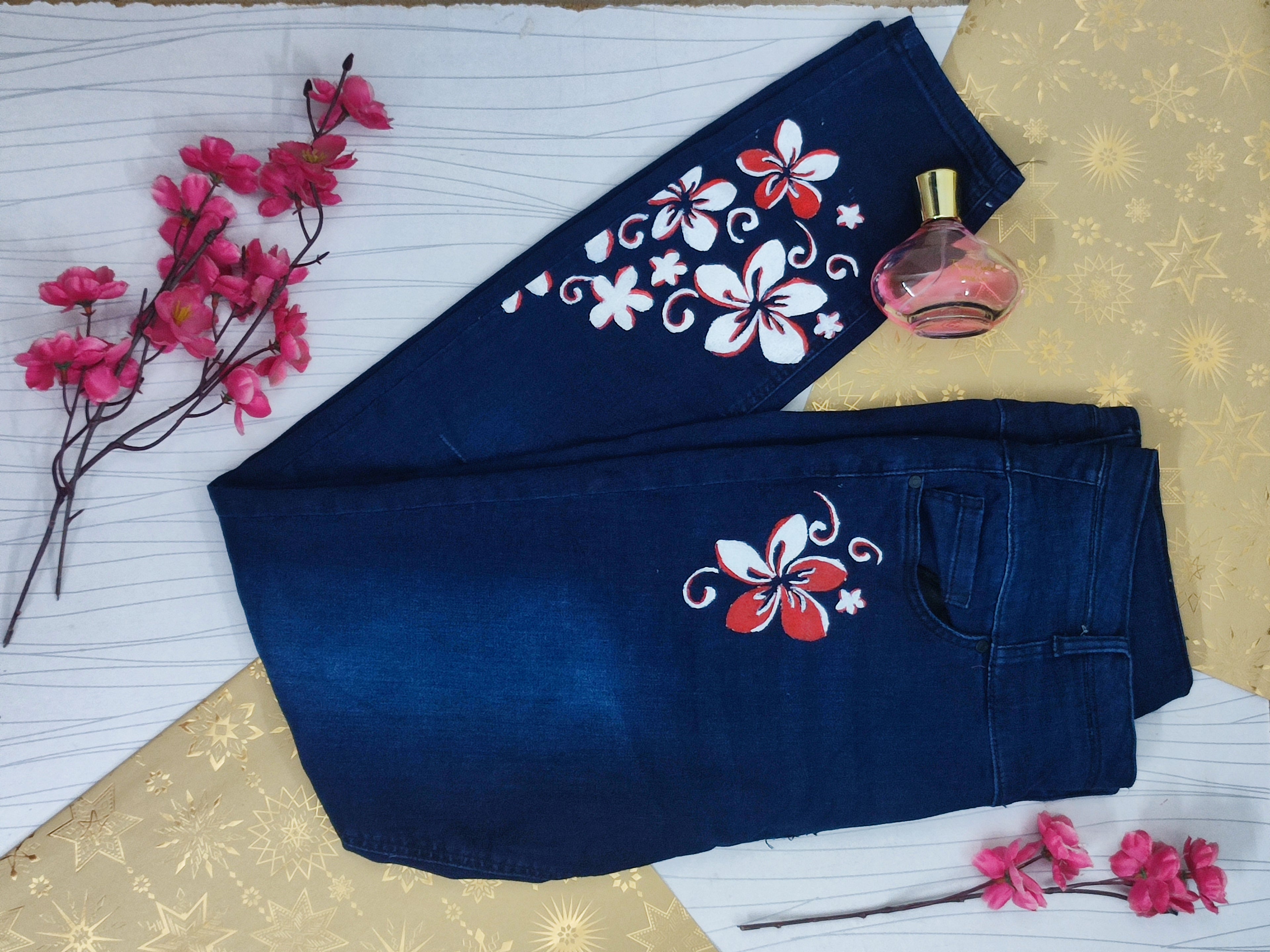 Floral Bloom Hand-Painted Skinny Jeans